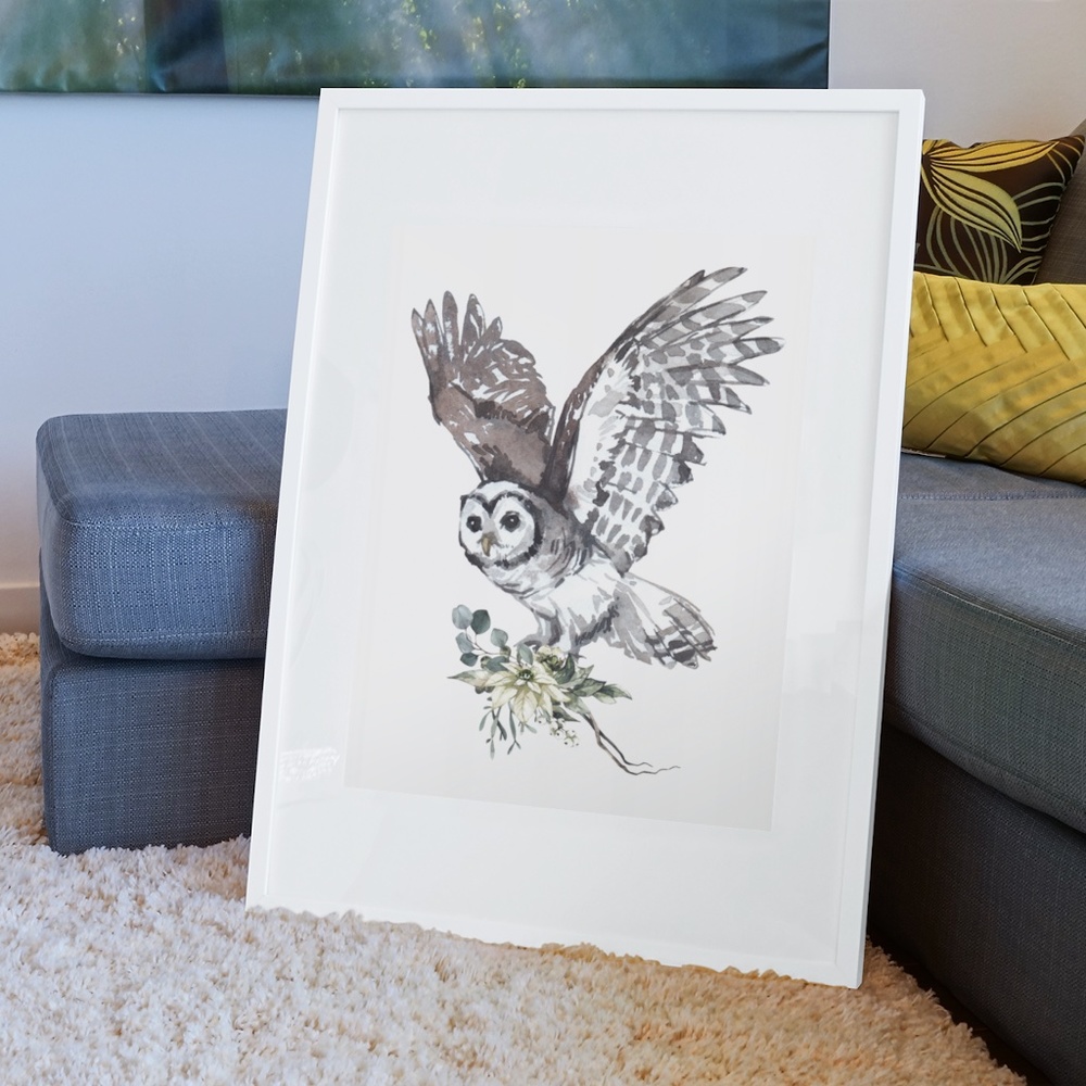 Owl Illustration Watercolor Wall Art Print Poster Portrait Unframed - Picture 6 of 10